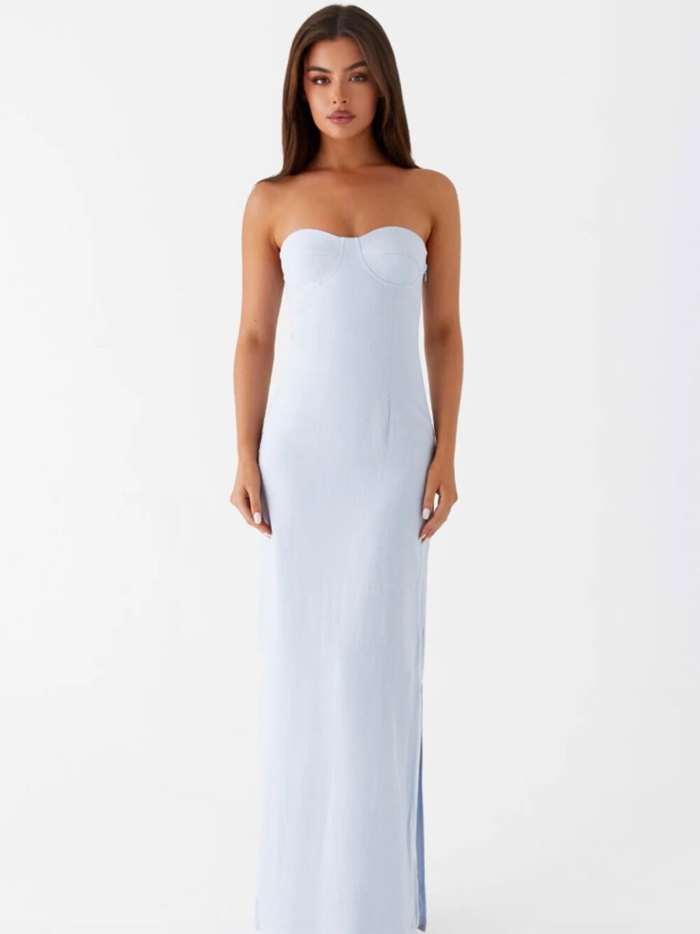 Esra Linen Strapless Maxi Dress